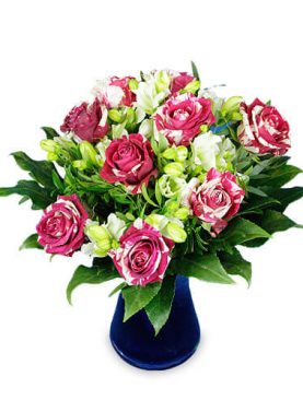 Alstromerien Strauß mit rot-weißen Rosen